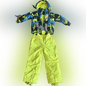 Vibrant Yellow and Blue Snowsuit with Checkered Straps